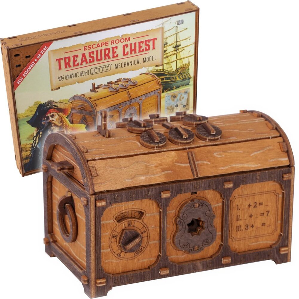NWT! ESCAPE ROOM Treasure Chest Mechanical Model Puzzle Wooden CIty Medium-Hard